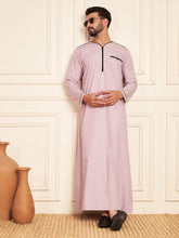 Men’s Lavender Cotton Thobe with Black Piping